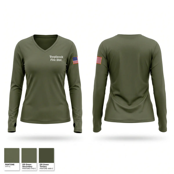 Womens Long Sleeve Vneck Shirt, Verplanck Fire Dist, Fire Department, Teamtime, Team time, sublimation, custom sports apparel, team uniforms, spirit wear, spiritwear, sports uniforms, custom shirts, team store, custom team store, fundraiser sports, apparel fundraiser