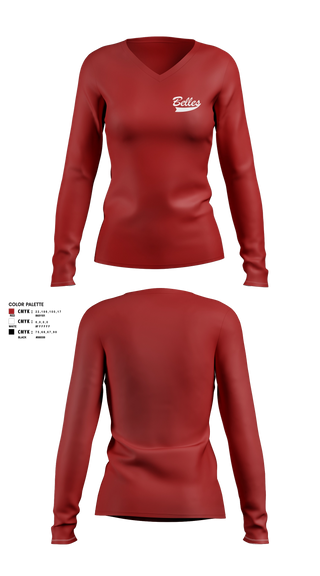 Womens Long Sleeve Vneck Shirt, Bluegrass Lightning Belles, Softball, Teamtime, Team time, sublimation, custom sports apparel, team uniforms, spirit wear, spiritwear, sports uniforms, custom shirts, team store, custom team store, fundraiser sports, apparel fundraiser
