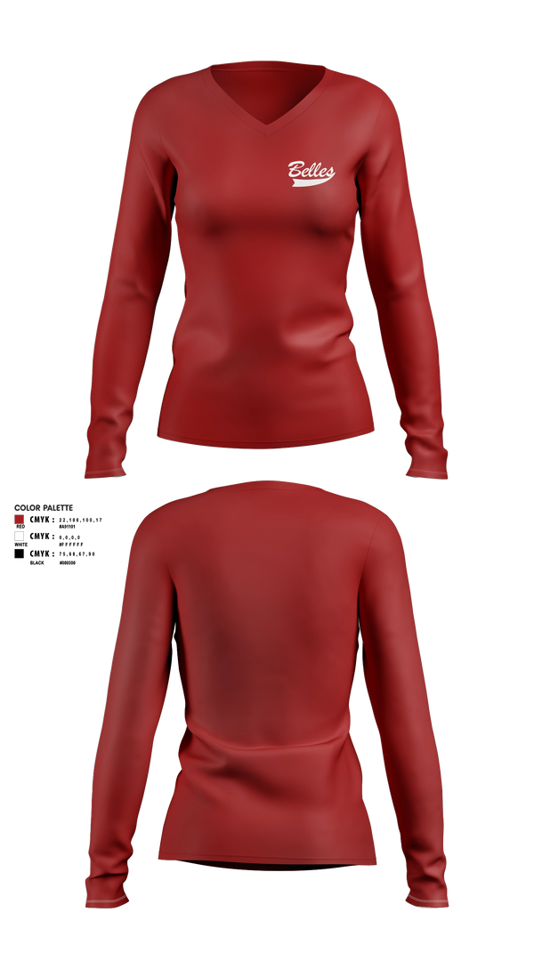 Womens Long Sleeve Vneck Shirt, Bluegrass Lightning Belles, Softball, Teamtime, Team time, sublimation, custom sports apparel, team uniforms, spirit wear, spiritwear, sports uniforms, custom shirts, team store, custom team store, fundraiser sports, apparel fundraiser