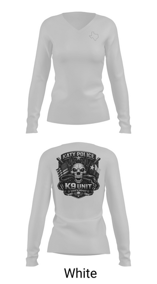 Womens Long Sleeve Vneck Shirt, Katy PD K9 Unit, Police, Teamtime, Team time, sublimation, custom sports apparel, team uniforms, spirit wear, spiritwear, sports uniforms, custom shirts, team store, custom team store, fundraiser sports, apparel fundraiser
