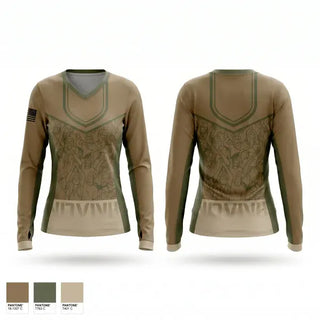 Womens Long Sleeve Vneck Shirt, tiger battalion, Army, Teamtime, Team time, sublimation, custom sports apparel, team uniforms, spirit wear, spiritwear, sports uniforms, custom shirts, team store, custom team store, fundraiser sports, apparel fundraiser