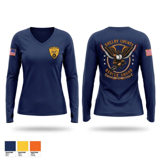 Womens Long Sleeve Vneck Shirt, Shelby County Rescue Squad, Fire Department, Teamtime, Team time, sublimation, custom sports apparel, team uniforms, spirit wear, spiritwear, sports uniforms, custom shirts, team store, custom team store, fundraiser sports, apparel fundraiser