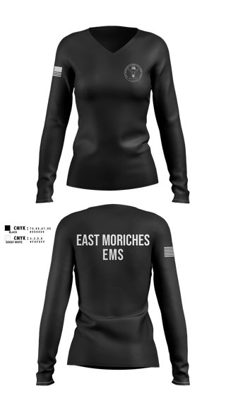 Womens Long Sleeve Vneck Shirt, East Moriches Community Ambulance, EMS/EMT, Teamtime, Team time, sublimation, custom sports apparel, team uniforms, spirit wear, spiritwear, sports uniforms, custom shirts, team store, custom team store, fundraiser sports, apparel fundraiser