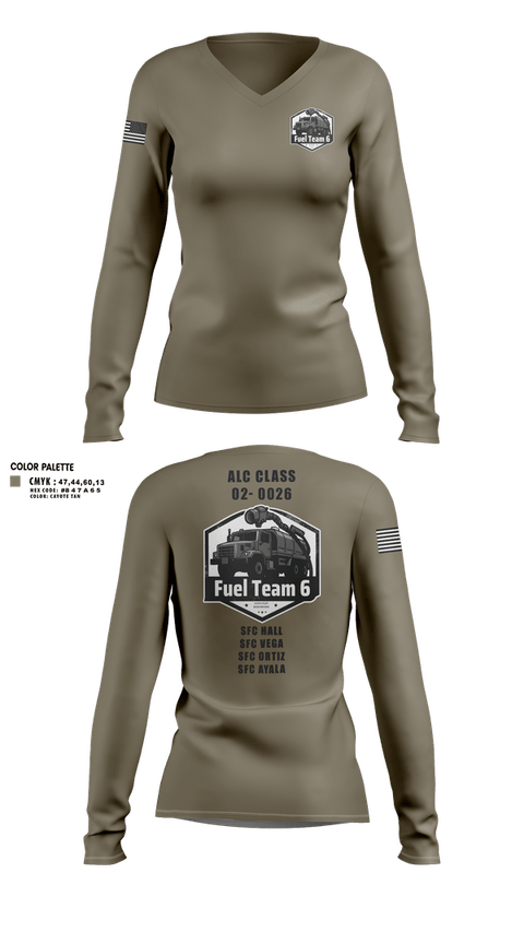 Womens Long Sleeve Vneck Shirt, Fuel Team 6, Army, Teamtime, Team time, sublimation, custom sports apparel, team uniforms, spirit wear, spiritwear, sports uniforms, custom shirts, team store, custom team store, fundraiser sports, apparel fundraiser