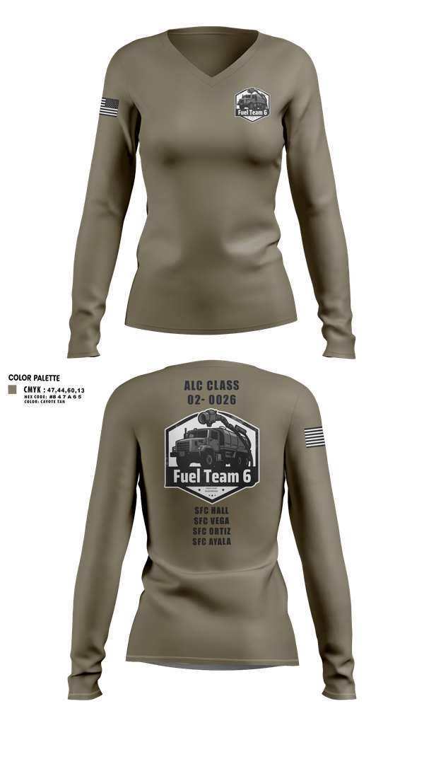 Womens Long Sleeve Vneck Shirt, Fuel Team 6, Army, Teamtime, Team time, sublimation, custom sports apparel, team uniforms, spirit wear, spiritwear, sports uniforms, custom shirts, team store, custom team store, fundraiser sports, apparel fundraiser
