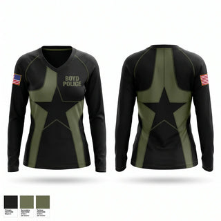 Womens Long Sleeve Vneck Shirt, Boyd Police, Police, Teamtime, Team time, sublimation, custom sports apparel, team uniforms, spirit wear, spiritwear, sports uniforms, custom shirts, team store, custom team store, fundraiser sports, apparel fundraiser