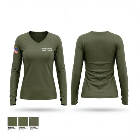 Womens Long Sleeve Vneck Shirt, Pender County Sheriff’s Office, Police, Teamtime, Team time, sublimation, custom sports apparel, team uniforms, spirit wear, spiritwear, sports uniforms, custom shirts, team store, custom team store, fundraiser sports, apparel fundraiser