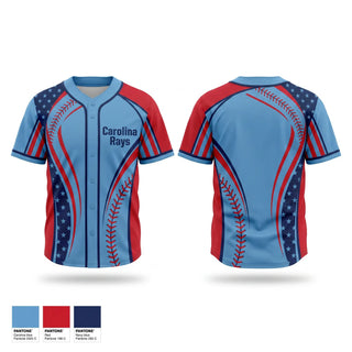 Full Button Baseball Jersey, Carolina Rays, Baseball, Teamtime, Team time, sublimation, custom sports apparel, team uniforms, spirit wear, spiritwear, sports uniforms, custom shirts, team store, custom team store, fundraiser sports, apparel fundraiser