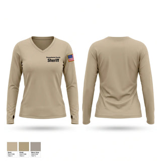 Womens Long Sleeve Vneck Shirt, Susquehanna County Sheriff, Police, Teamtime, Team time, sublimation, custom sports apparel, team uniforms, spirit wear, spiritwear, sports uniforms, custom shirts, team store, custom team store, fundraiser sports, apparel fundraiser