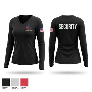 Womens Long Sleeve Vneck Shirt, Sahara Global Security, Fire Department, Teamtime, Team time, sublimation, custom sports apparel, team uniforms, spirit wear, spiritwear, sports uniforms, custom shirts, team store, custom team store, fundraiser sports, apparel fundraiser