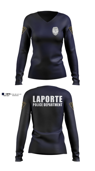Womens Long Sleeve Vneck Shirt, City of LaPorte Police Department, Police, Teamtime, Team time, sublimation, custom sports apparel, team uniforms, spirit wear, spiritwear, sports uniforms, custom shirts, team store, custom team store, fundraiser sports, apparel fundraiser