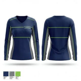 Womens Long Sleeve Vneck Shirt, Wolves, Baseball, Teamtime, Team time, sublimation, custom sports apparel, team uniforms, spirit wear, spiritwear, sports uniforms, custom shirts, team store, custom team store, fundraiser sports, apparel fundraiser