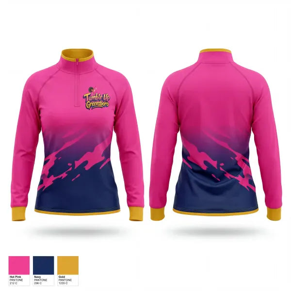 Quarter Zip Jacket, Tumble Up Greensboro, Cheer, Teamtime, Team time, sublimation, custom sports apparel, team uniforms, spirit wear, spiritwear, sports uniforms, custom shirts, team store, custom team store, fundraiser sports, apparel fundraiser