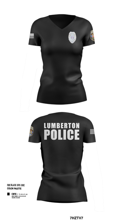 LUMBERTON POLICE 73149623 Women's Short Sleeve V-neck Shirt - 101