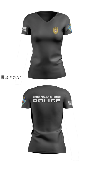 Womens Short Sleeve Vneck Shirt, Citizen Pottawatomie nation Police Department, Police, Teamtime, Team time, sublimation, custom sports apparel, team uniforms, spirit wear, spiritwear, sports uniforms, custom shirts, team store, custom team store, fundraiser sports, apparel fundraiser