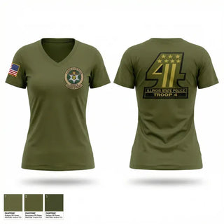 Womens Short Sleeve Vneck Shirt, Troop 4 Illinois State Police, Police, Teamtime, Team time, sublimation, custom sports apparel, team uniforms, spirit wear, spiritwear, sports uniforms, custom shirts, team store, custom team store, fundraiser sports, apparel fundraiser