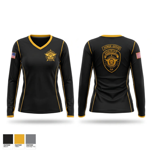 Womens Long Sleeve Vneck Shirt, Rockdale County SO Honor Guard, Police, Teamtime, Team time, sublimation, custom sports apparel, team uniforms, spirit wear, spiritwear, sports uniforms, custom shirts, team store, custom team store, fundraiser sports, apparel fundraiser