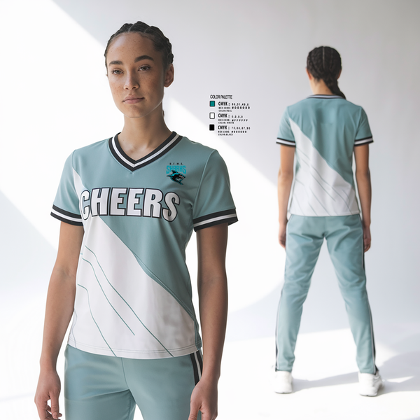 Womens Short Sleeve Vneck Shirt, Rosemary Clarke Middle School Cheer, Cheer, Teamtime, Team time, sublimation, custom sports apparel, team uniforms, spirit wear, spiritwear, sports uniforms, custom shirts, team store, custom team store, fundraiser sports, apparel fundraiser
