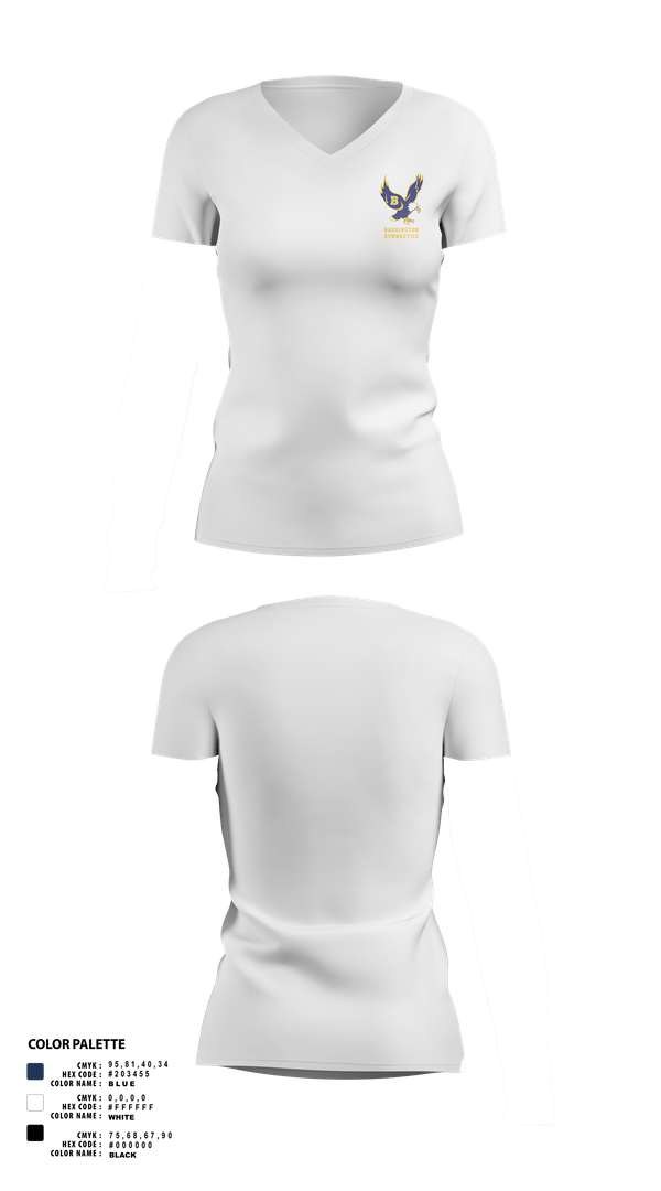 Womens Short Sleeve Vneck Shirt, Barrington High School Gymnastics, Spirit Store, Teamtime, Team time, sublimation, custom sports apparel, team uniforms, spirit wear, spiritwear, sports uniforms, custom shirts, team store, custom team store, fundraiser sports, apparel fundraiser