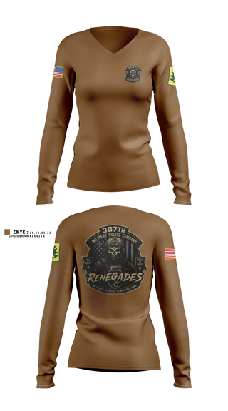 Womens Long Sleeve Vneck Shirt, 307TH Military Police Company, Army, Teamtime, Team time, sublimation, custom sports apparel, team uniforms, spirit wear, spiritwear, sports uniforms, custom shirts, team store, custom team store, fundraiser sports, apparel fundraiser