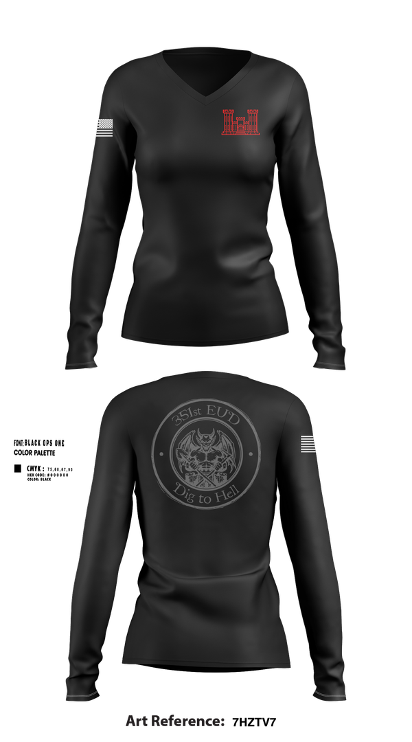 Womens Long Sleeve Vneck Shirt, 351st EUD, , Teamtime, Team time, sublimation, custom sports apparel, team uniforms, spirit wear, spiritwear, sports uniforms, custom shirts, team store, custom team store, fundraiser sports, apparel fundraiser