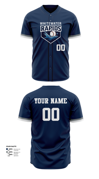 Full Button Baseball Jersey, Whitewater Rapids, Baseball, Teamtime, Team time, sublimation, custom sports apparel, team uniforms, spirit wear, spiritwear, sports uniforms, custom shirts, team store, custom team store, fundraiser sports, apparel fundraiser