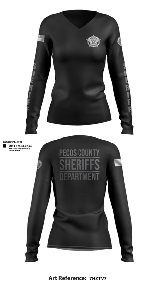 Womens Long Sleeve Vneck Shirt, Pecos County Sheriff’s Office, Police, Teamtime, Team time, sublimation, custom sports apparel, team uniforms, spirit wear, spiritwear, sports uniforms, custom shirts, team store, custom team store, fundraiser sports, apparel fundraiser
