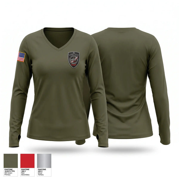 Womens Long Sleeve Vneck Shirt, SORT, Police, Teamtime, Team time, sublimation, custom sports apparel, team uniforms, spirit wear, spiritwear, sports uniforms, custom shirts, team store, custom team store, fundraiser sports, apparel fundraiser