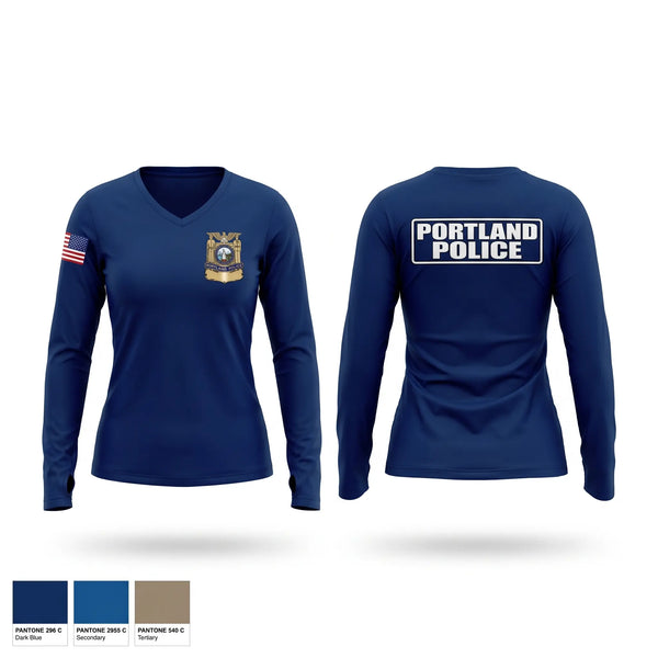 Womens Long Sleeve Vneck Shirt, Portland Police Bureau, Police, Teamtime, Team time, sublimation, custom sports apparel, team uniforms, spirit wear, spiritwear, sports uniforms, custom shirts, team store, custom team store, fundraiser sports, apparel fundraiser