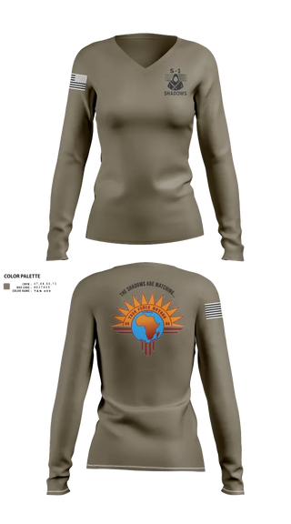 Womens Long Sleeve Vneck Shirt, TF BATAAN S1, Army, Teamtime, Team time, sublimation, custom sports apparel, team uniforms, spirit wear, spiritwear, sports uniforms, custom shirts, team store, custom team store, fundraiser sports, apparel fundraiser