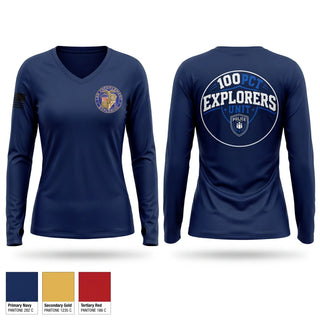 Womens Long Sleeve Vneck Shirt, NYPD explorer unit, Police, Teamtime, Team time, sublimation, custom sports apparel, team uniforms, spirit wear, spiritwear, sports uniforms, custom shirts, team store, custom team store, fundraiser sports, apparel fundraiser