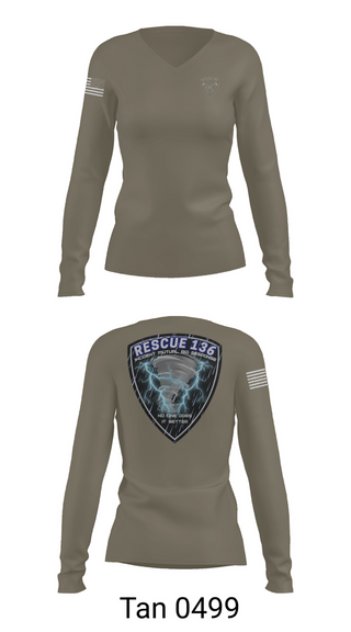 Womens Long Sleeve Vneck Shirt, Rescue 136, Fire Department, Teamtime, Team time, sublimation, custom sports apparel, team uniforms, spirit wear, spiritwear, sports uniforms, custom shirts, team store, custom team store, fundraiser sports, apparel fundraiser