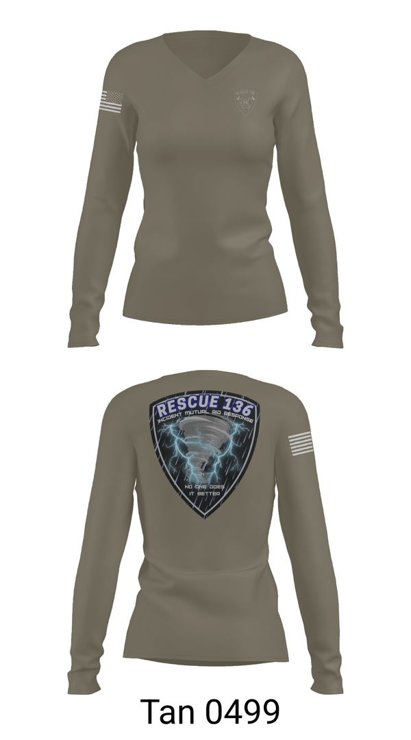 Womens Long Sleeve Vneck Shirt, Rescue 136, Fire Department, Teamtime, Team time, sublimation, custom sports apparel, team uniforms, spirit wear, spiritwear, sports uniforms, custom shirts, team store, custom team store, fundraiser sports, apparel fundraiser