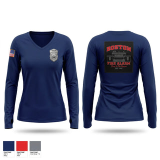 Womens Long Sleeve Vneck Shirt, Boston Fire Alarm, Fire Department, Teamtime, Team time, sublimation, custom sports apparel, team uniforms, spirit wear, spiritwear, sports uniforms, custom shirts, team store, custom team store, fundraiser sports, apparel fundraiser