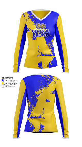 Womens Long Sleeve Vneck Shirt, General Brown, Cheer, Teamtime, Team time, sublimation, custom sports apparel, team uniforms, spirit wear, spiritwear, sports uniforms, custom shirts, team store, custom team store, fundraiser sports, apparel fundraiser