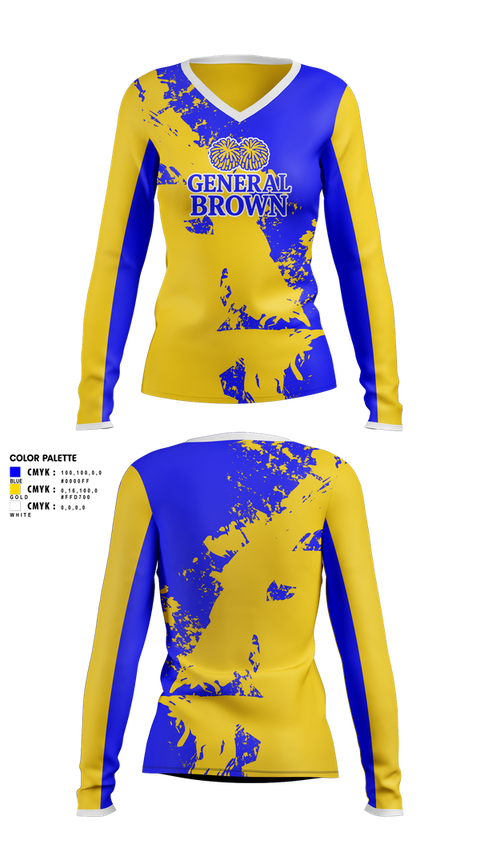 Womens Long Sleeve Vneck Shirt, General Brown, Cheer, Teamtime, Team time, sublimation, custom sports apparel, team uniforms, spirit wear, spiritwear, sports uniforms, custom shirts, team store, custom team store, fundraiser sports, apparel fundraiser