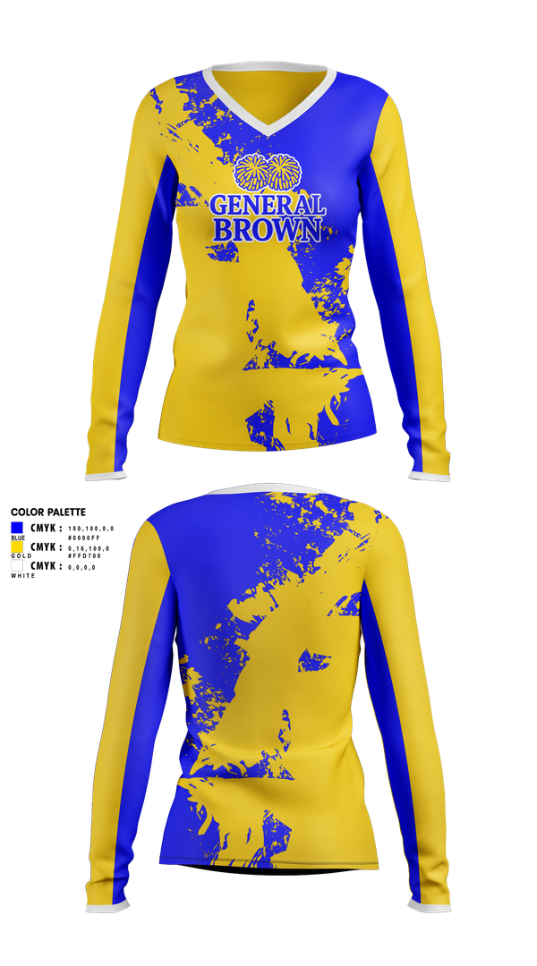 Womens Long Sleeve Vneck Shirt, General Brown, Cheer, Teamtime, Team time, sublimation, custom sports apparel, team uniforms, spirit wear, spiritwear, sports uniforms, custom shirts, team store, custom team store, fundraiser sports, apparel fundraiser