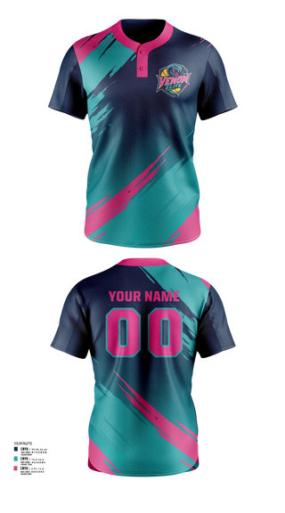 Two Button Softball Jersey, Venom Elite, Softball, Teamtime, Team time, sublimation, custom sports apparel, team uniforms, spirit wear, spiritwear, sports uniforms, custom shirts, team store, custom team store, fundraiser sports, apparel fundraiser