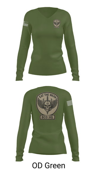 Womens Long Sleeve Vneck Shirt, 112th Signal Battalion Bravo Company, , Teamtime, Team time, sublimation, custom sports apparel, team uniforms, spirit wear, spiritwear, sports uniforms, custom shirts, team store, custom team store, fundraiser sports, apparel fundraiser
