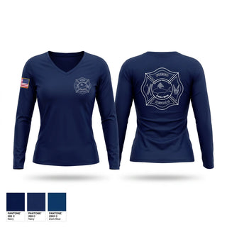 Womens Long Sleeve Vneck Shirt, Cabo Este Fire, Fire Department, Teamtime, Team time, sublimation, custom sports apparel, team uniforms, spirit wear, spiritwear, sports uniforms, custom shirts, team store, custom team store, fundraiser sports, apparel fundraiser
