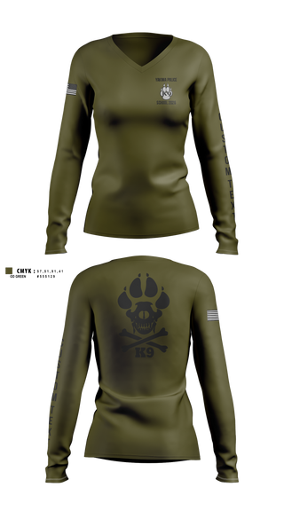 Womens Long Sleeve Vneck Shirt, Yakima Police Department K9 School, Police, Teamtime, Team time, sublimation, custom sports apparel, team uniforms, spirit wear, spiritwear, sports uniforms, custom shirts, team store, custom team store, fundraiser sports, apparel fundraiser