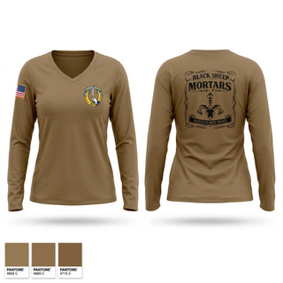 Womens Long Sleeve Vneck Shirt, Mortars, HHT, 1-7 CAV, Army, Teamtime, Team time, sublimation, custom sports apparel, team uniforms, spirit wear, spiritwear, sports uniforms, custom shirts, team store, custom team store, fundraiser sports, apparel fundraiser