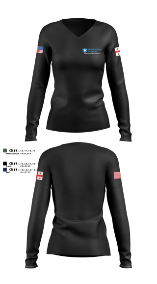 Womens Long Sleeve Vneck Shirt, GMR Georgia Honor Guard, EMS/EMT, Teamtime, Team time, sublimation, custom sports apparel, team uniforms, spirit wear, spiritwear, sports uniforms, custom shirts, team store, custom team store, fundraiser sports, apparel fundraiser