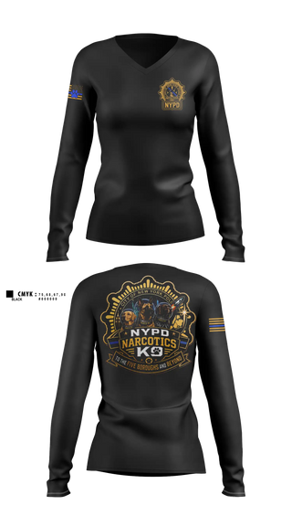 Womens Long Sleeve Vneck Shirt, NYPD NARCOTICS K9, Police, Teamtime, Team time, sublimation, custom sports apparel, team uniforms, spirit wear, spiritwear, sports uniforms, custom shirts, team store, custom team store, fundraiser sports, apparel fundraiser