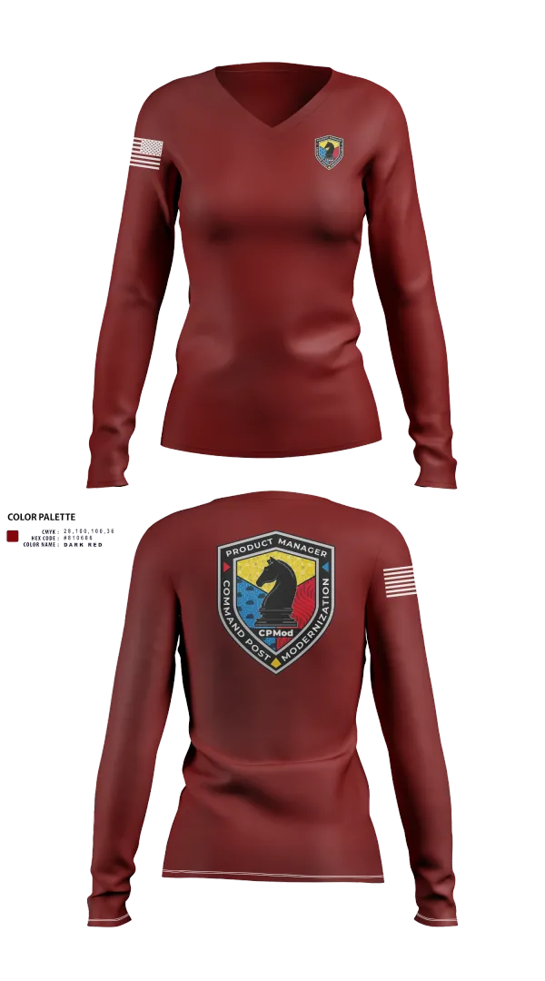 Womens Long Sleeve Vneck Shirt, Command Post Modernization, , Teamtime, Team time, sublimation, custom sports apparel, team uniforms, spirit wear, spiritwear, sports uniforms, custom shirts, team store, custom team store, fundraiser sports, apparel fundraiser