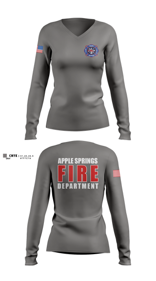 Womens Long Sleeve Vneck Shirt, Apple Springs, Fire Department, Teamtime, Team time, sublimation, custom sports apparel, team uniforms, spirit wear, spiritwear, sports uniforms, custom shirts, team store, custom team store, fundraiser sports, apparel fundraiser