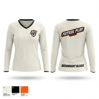 Womens Long Sleeve Vneck Shirt, FUTSAL PLAY, Men's Soccer, Teamtime, Team time, sublimation, custom sports apparel, team uniforms, spirit wear, spiritwear, sports uniforms, custom shirts, team store, custom team store, fundraiser sports, apparel fundraiser