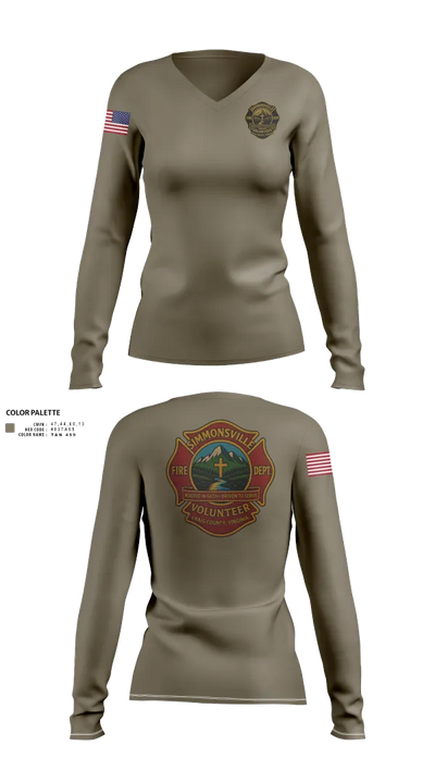 Simmonsville VFD 9385181 Women's Long Sleeve V-neck Shirt - 102