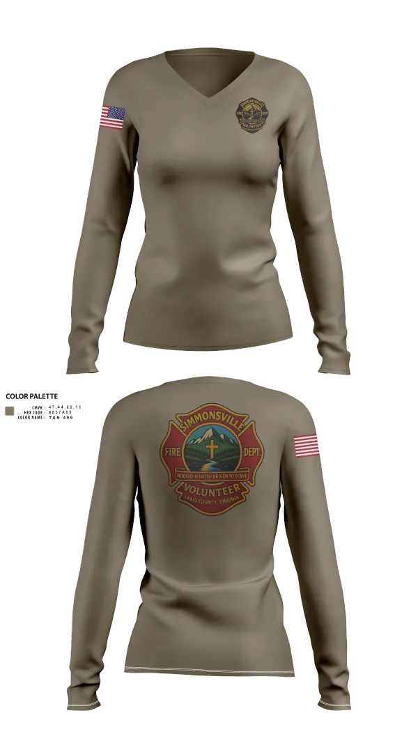 Womens Long Sleeve Vneck Shirt, Simmonsville VFD, , Teamtime, Team time, sublimation, custom sports apparel, team uniforms, spirit wear, spiritwear, sports uniforms, custom shirts, team store, custom team store, fundraiser sports, apparel fundraiser