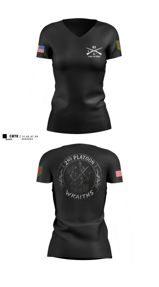 Womens Short Sleeve Vneck Shirt, 2nd PLT, C co, 1-63 AR BN, Army, Teamtime, Team time, sublimation, custom sports apparel, team uniforms, spirit wear, spiritwear, sports uniforms, custom shirts, team store, custom team store, fundraiser sports, apparel fundraiser